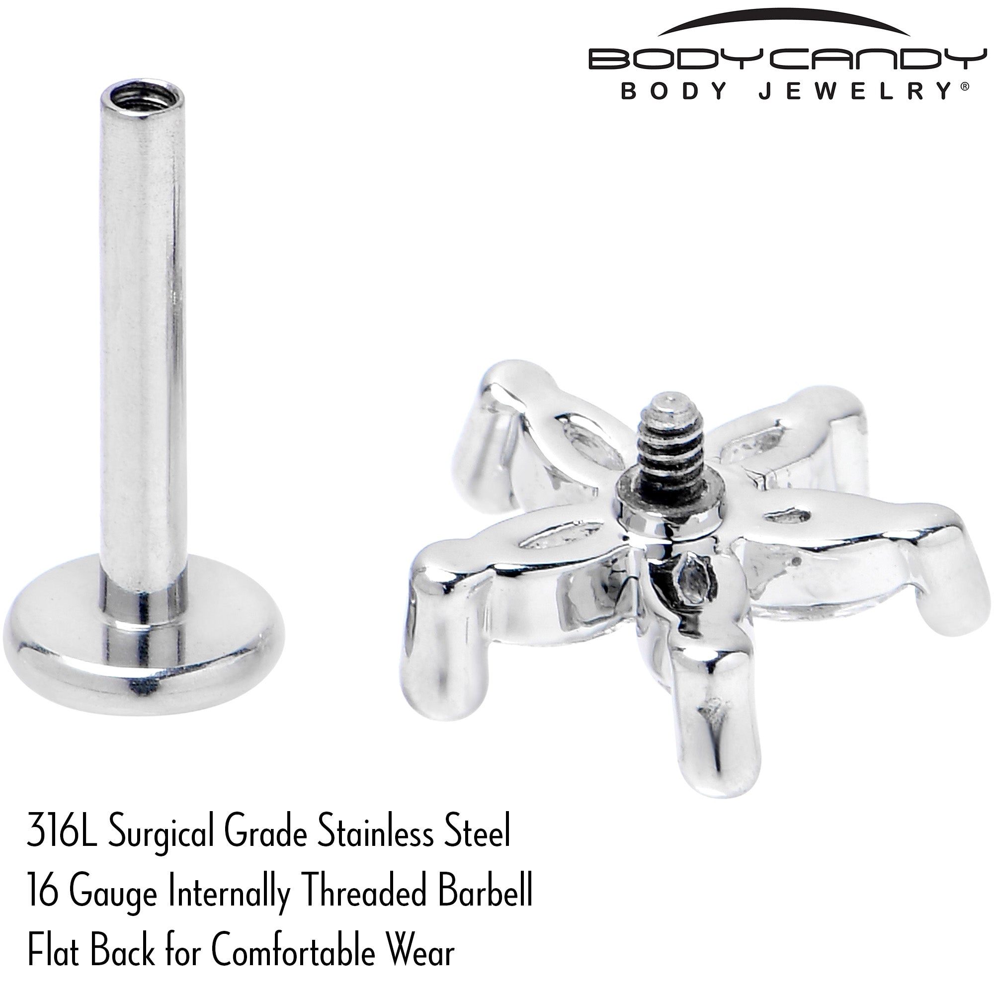 BodyCandy 16G 5/16 Clear CZ Gem Flower Fantastic Internally Threaded Labret — side view