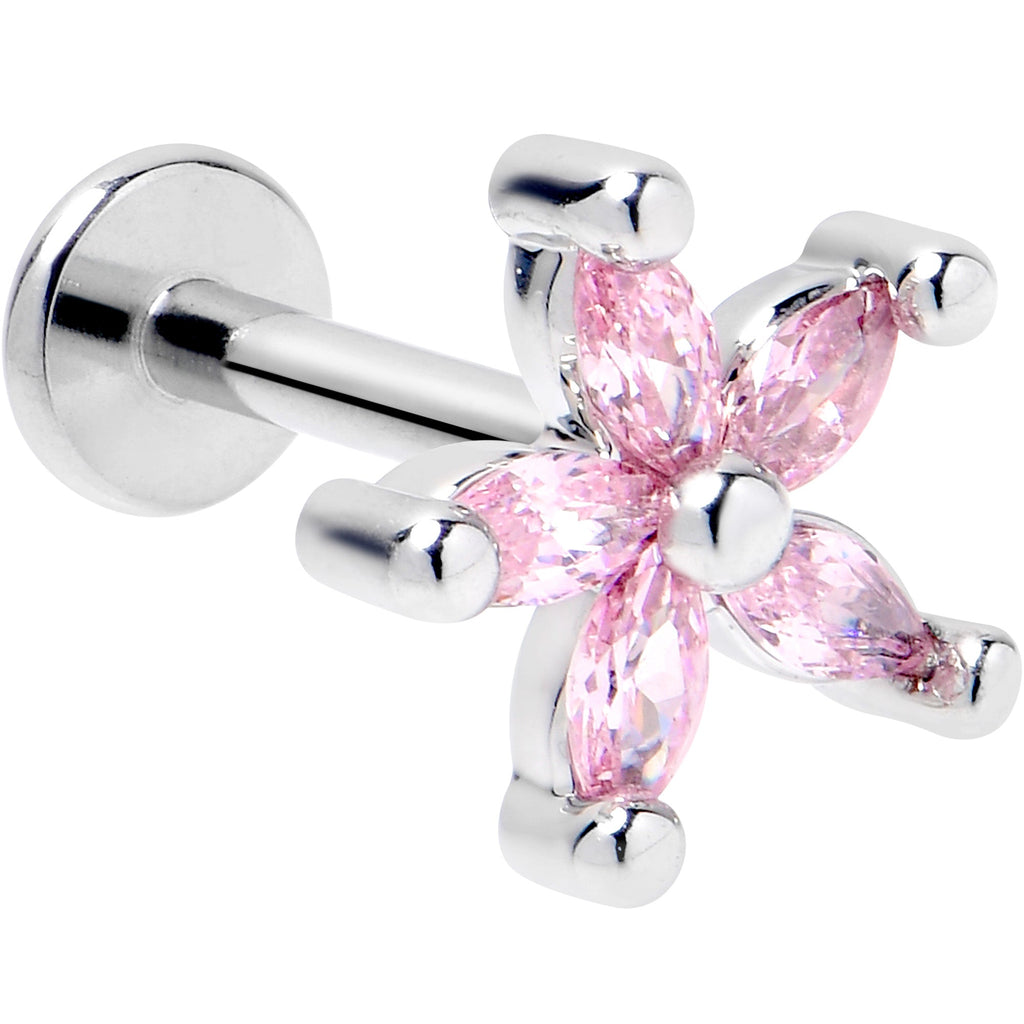 BodyCandy 16G 5/16 Pink CZ Gem Flower Fantastic Internally Threaded Labret — main product shot