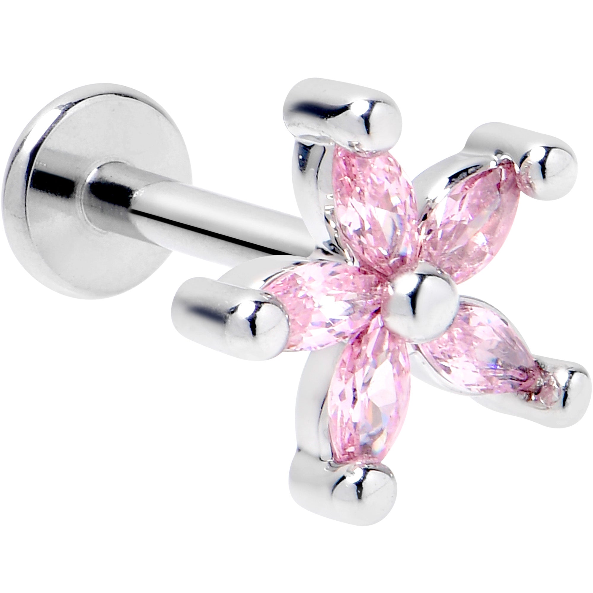 BodyCandy 16G 5/16 Pink CZ Gem Flower Fantastic Internally Threaded Labret — main product shot