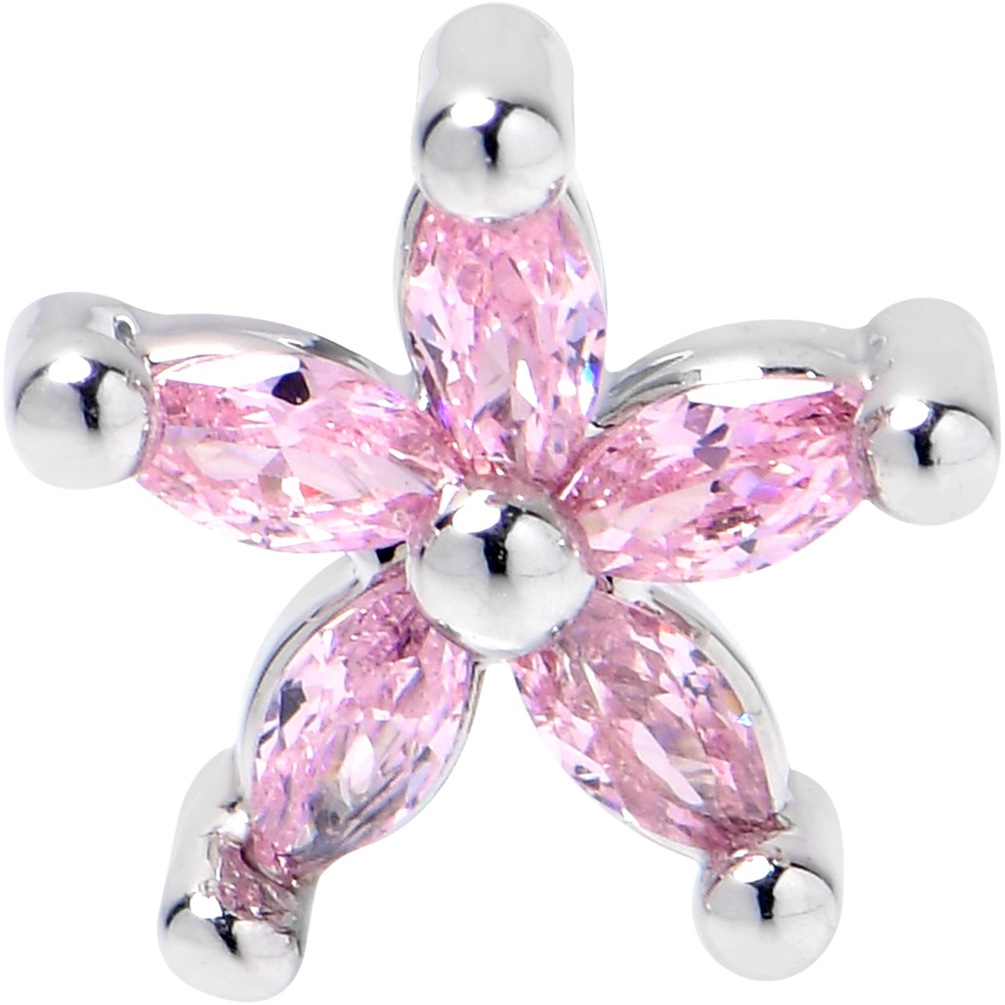 BodyCandy 16G 5/16 Pink CZ Gem Flower Fantastic Internally Threaded Labret — detail close-up