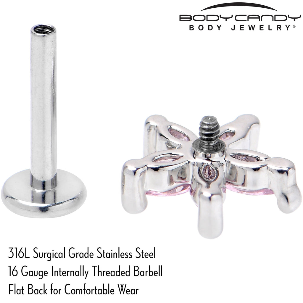 BodyCandy 16G 5/16 Pink CZ Gem Flower Fantastic Internally Threaded Labret — side view