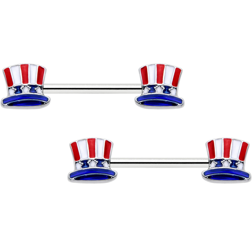 BodyCandy 14G 9/16 Patriotic Top Hat Barbell Nipple Ring Set — main product shot