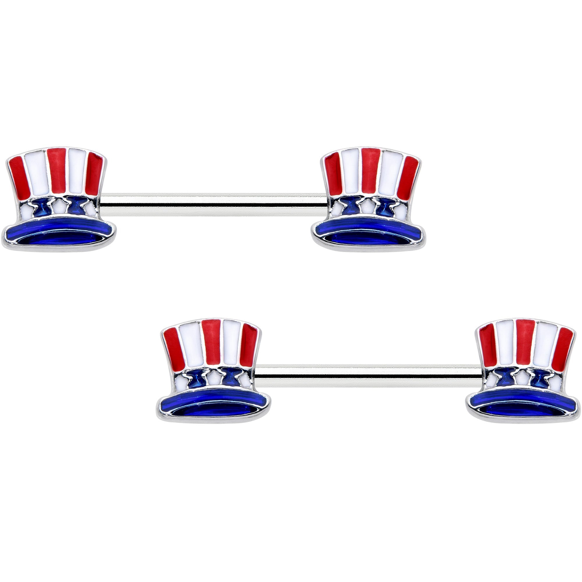 BodyCandy 14G 9/16 Patriotic Top Hat Barbell Nipple Ring Set — main product shot
