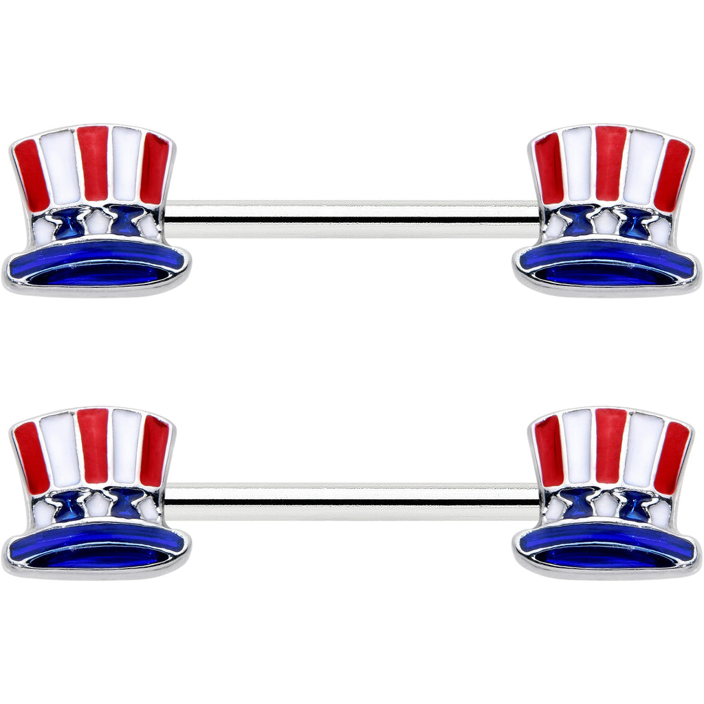 BodyCandy 14G 9/16 Patriotic Top Hat Barbell Nipple Ring Set — detail close-up