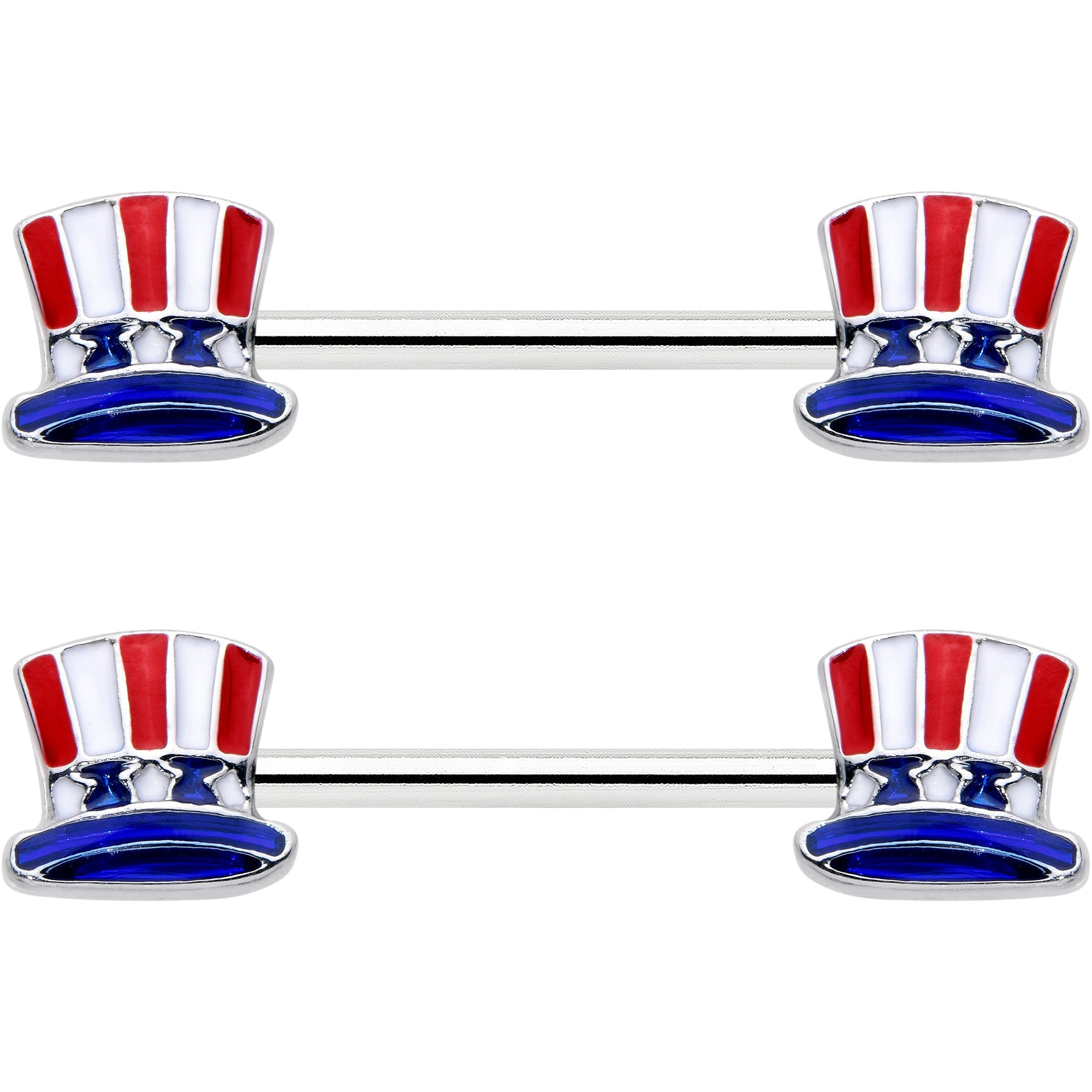 BodyCandy 14G 9/16 Patriotic Top Hat Barbell Nipple Ring Set — detail close-up