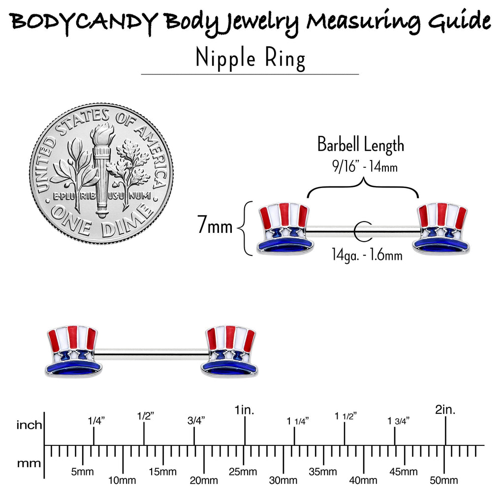 BodyCandy 14G 9/16 Patriotic Top Hat Barbell Nipple Ring Set — side view