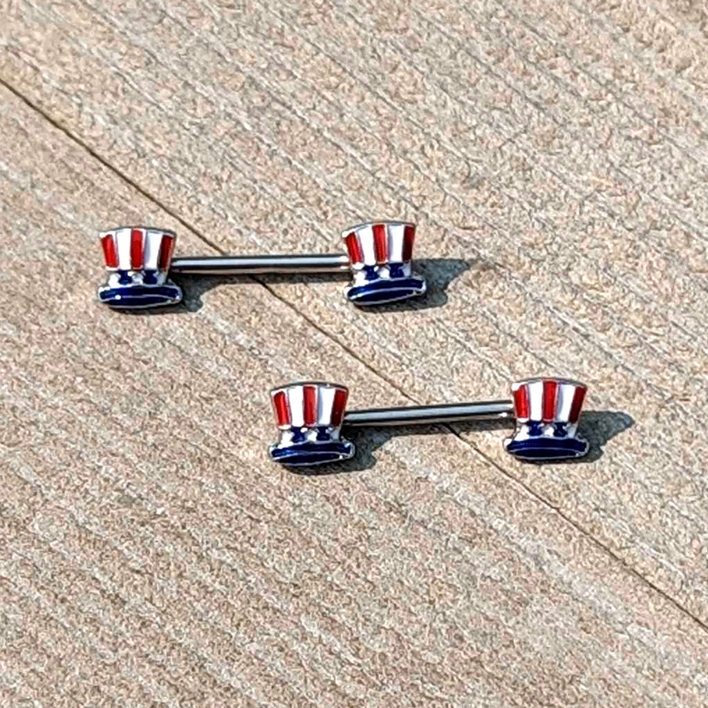 BodyCandy 14G 9/16 Patriotic Top Hat Barbell Nipple Ring Set — alternative angle