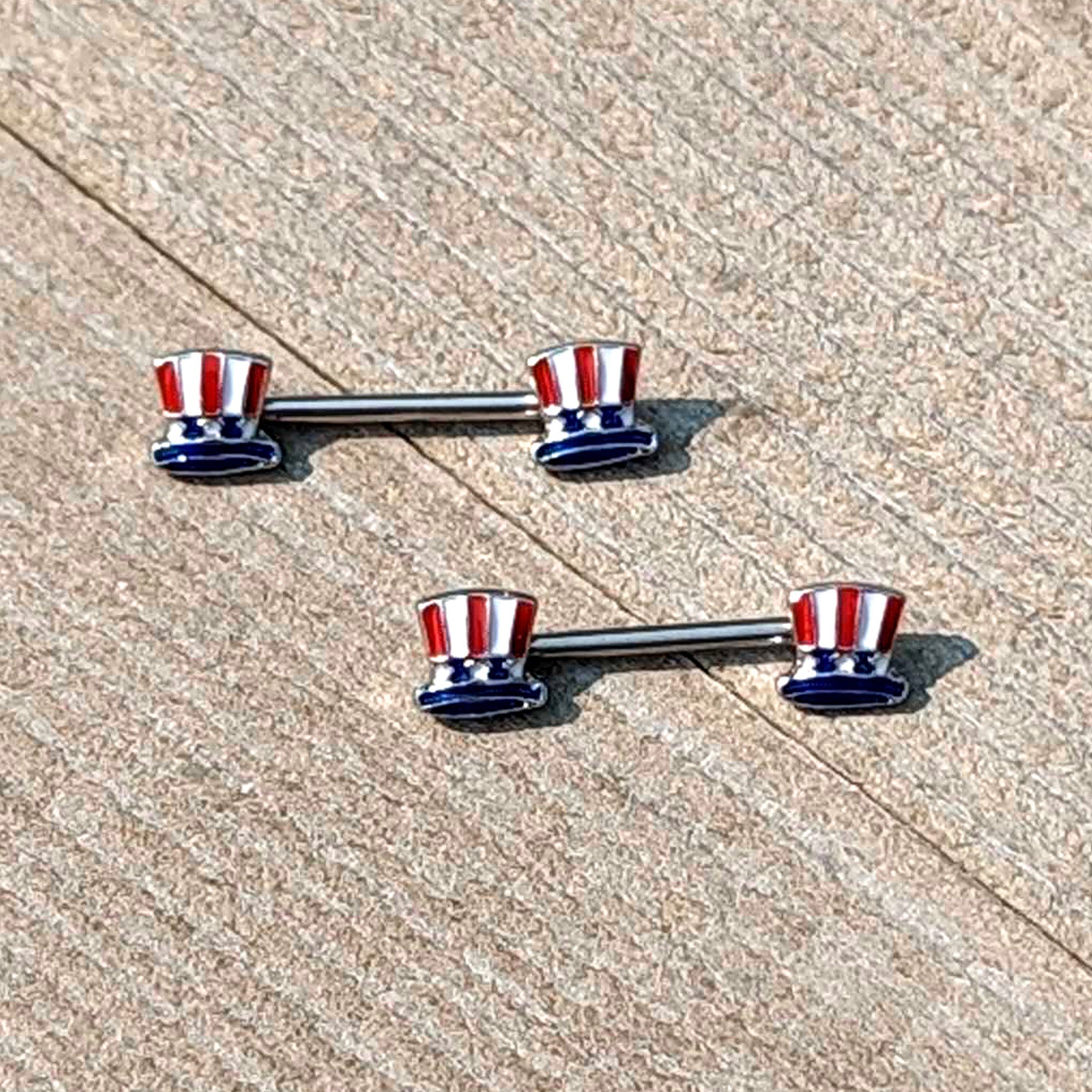 BodyCandy 14G 9/16 Patriotic Top Hat Barbell Nipple Ring Set — alternative angle