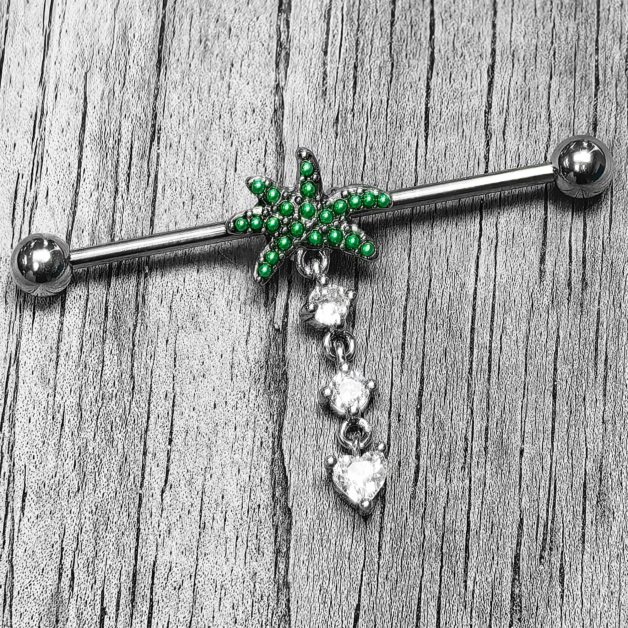 BodyCandy 14G Clear Gem Palm Tree Love Dangle Industrial Barbell 38mm — main product shot