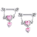 BodyCandy 14G 9/16 Pink CZ Gem Fusion Of Love Arrow Heart Dangle Nipple Ring Set — main product shot