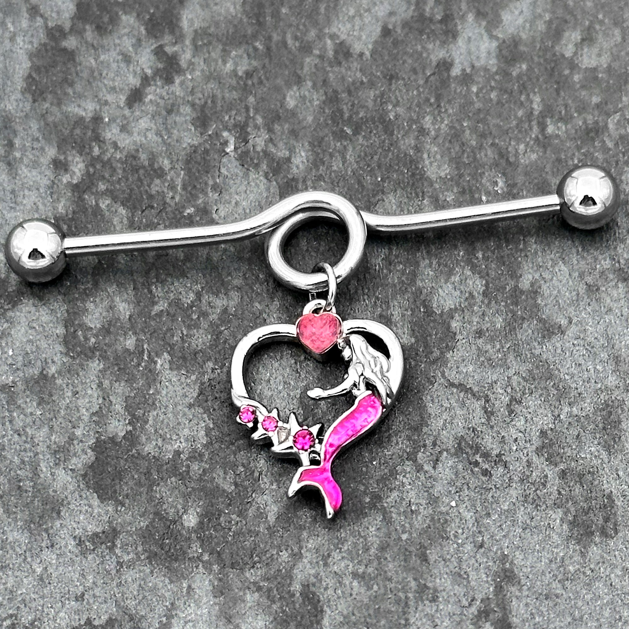 BodyCandy 14G Pink Gem Mermaid Tail Stars Dangle Project Bar 38mm — main product shot