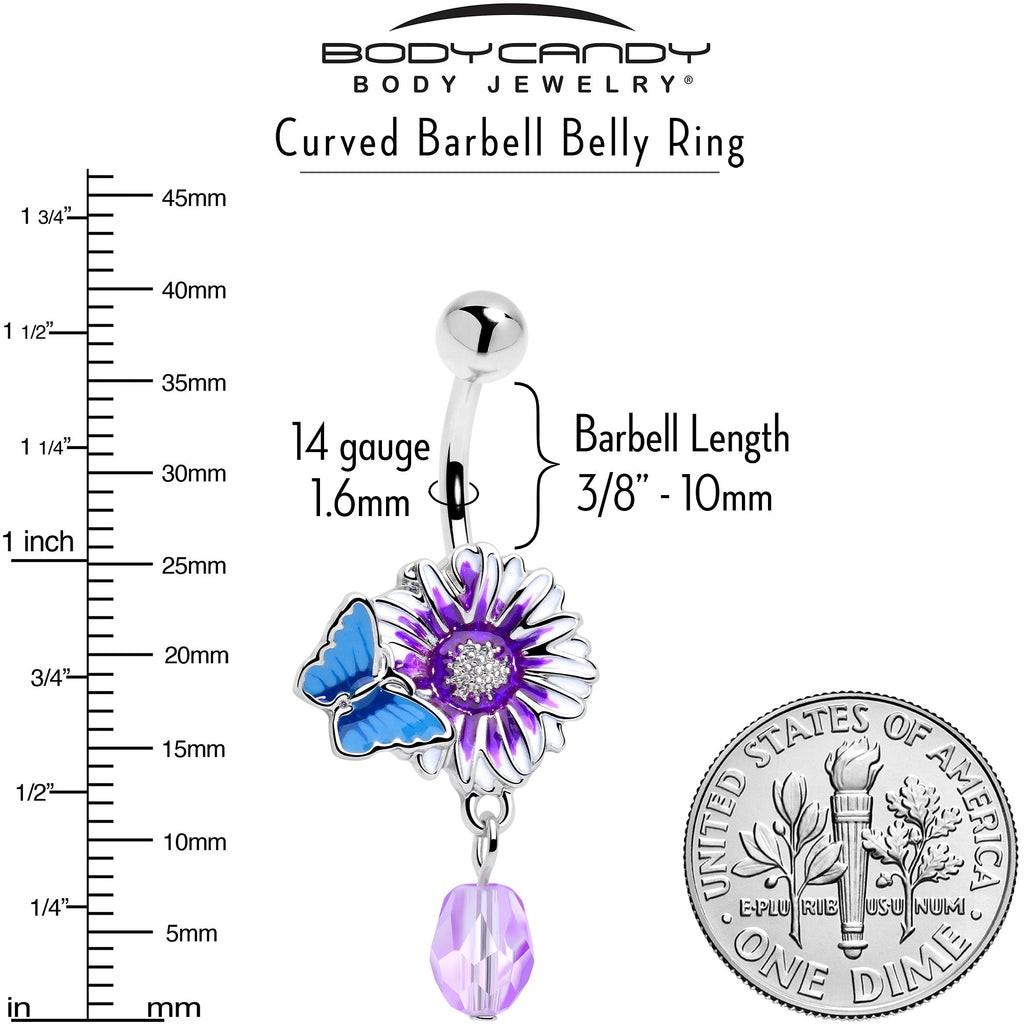 BodyCandy Purple Gem Passion Flower Butterfly Dangle Belly Ring — lifestyle context