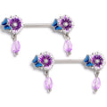 BodyCandy 14G Purplish Passion Flower Butterfly Dangle Nipple Ring Set — main product shot