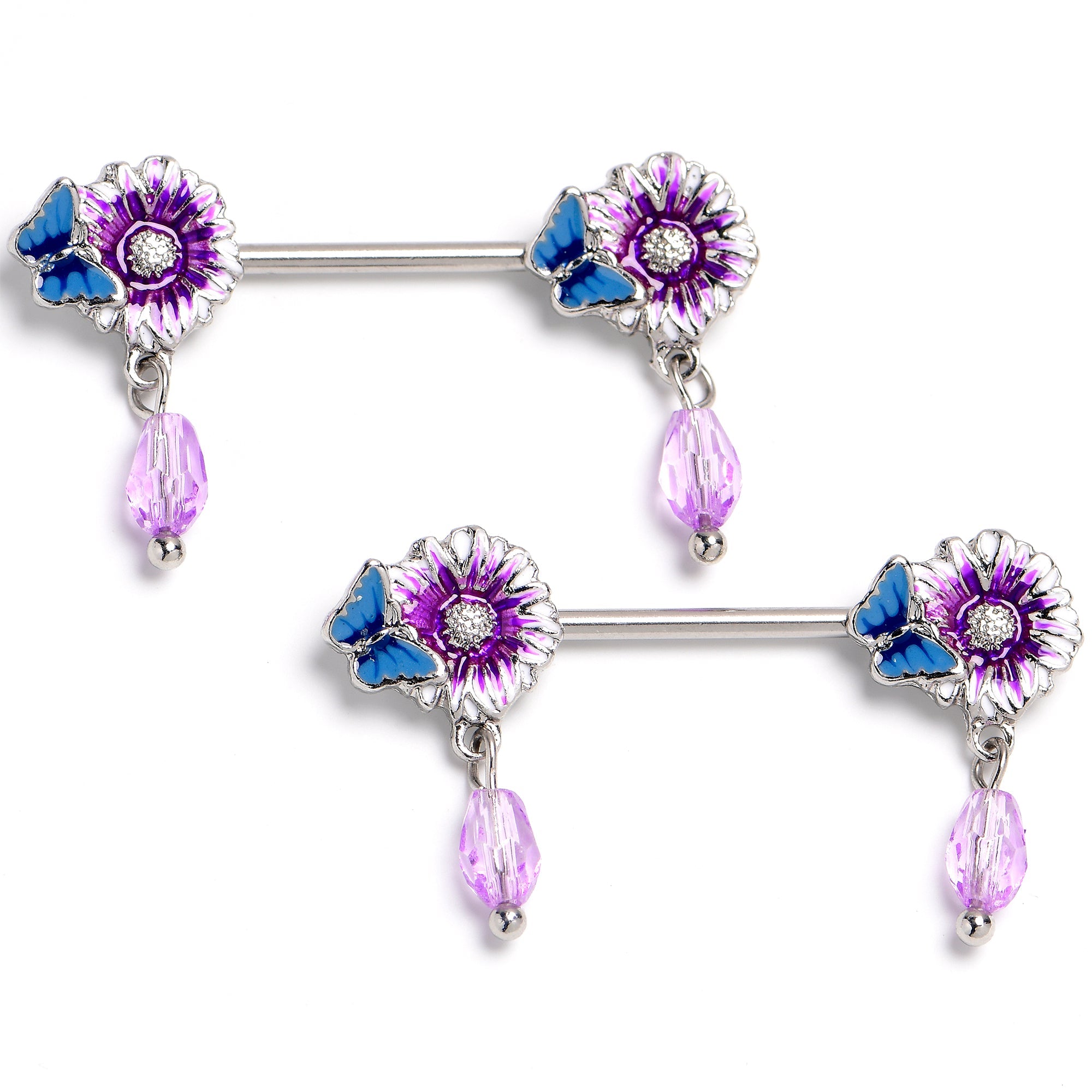 BodyCandy 14G Purplish Passion Flower Butterfly Dangle Nipple Ring Set — main product shot