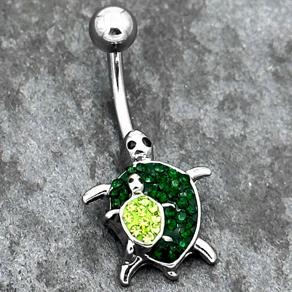 BodyCandy Green Gem Turtle World Belly Ring — side view