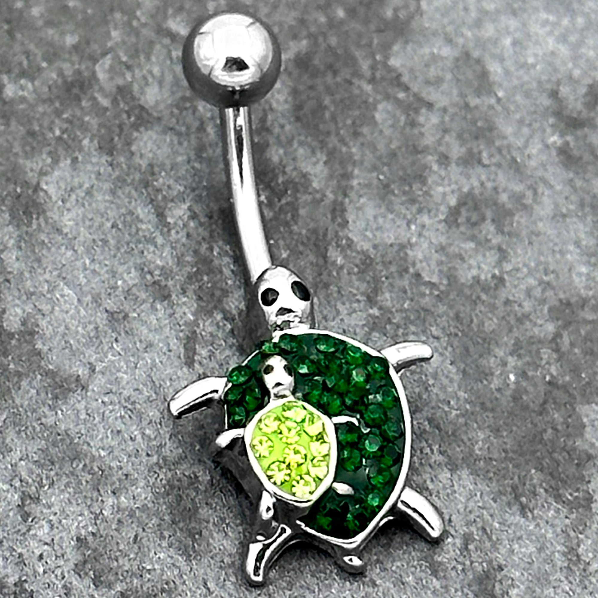 BodyCandy Green Gem Turtle World Belly Ring — side view
