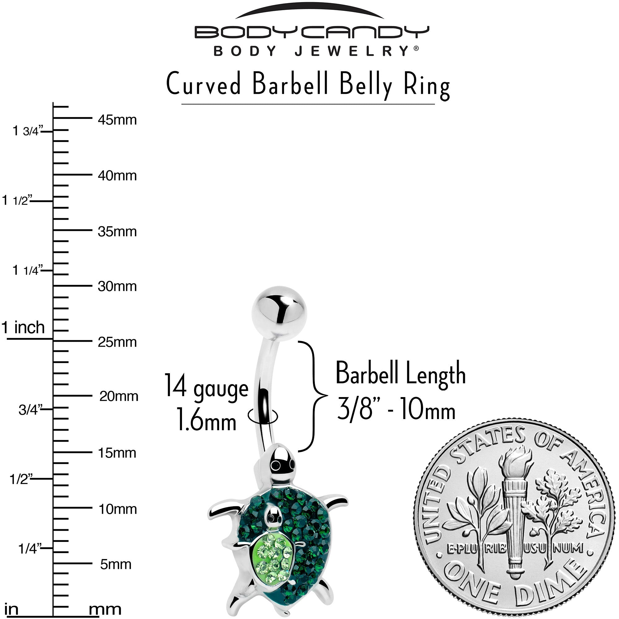 BodyCandy Green Gem Turtle World Belly Ring — lifestyle context