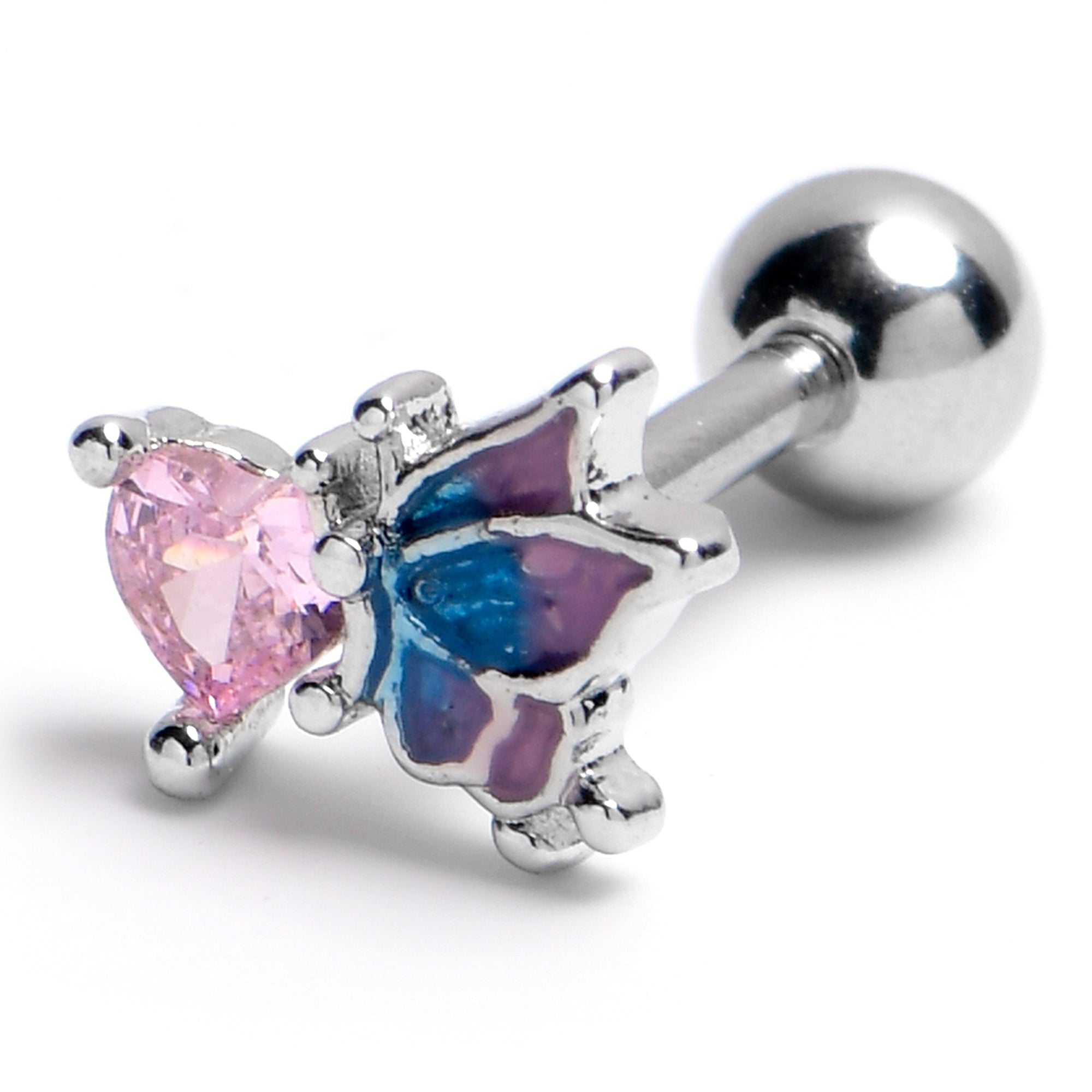 BodyCandy 16G 1/4 Pink Gem Heart Butterfly Purple Cartilage Tragus Earring — main product shot