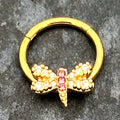BodyCandy 16G 3/8 Pink Gem Gold Tone Dragonfly Drama Hinged Segment Ring — main product shot