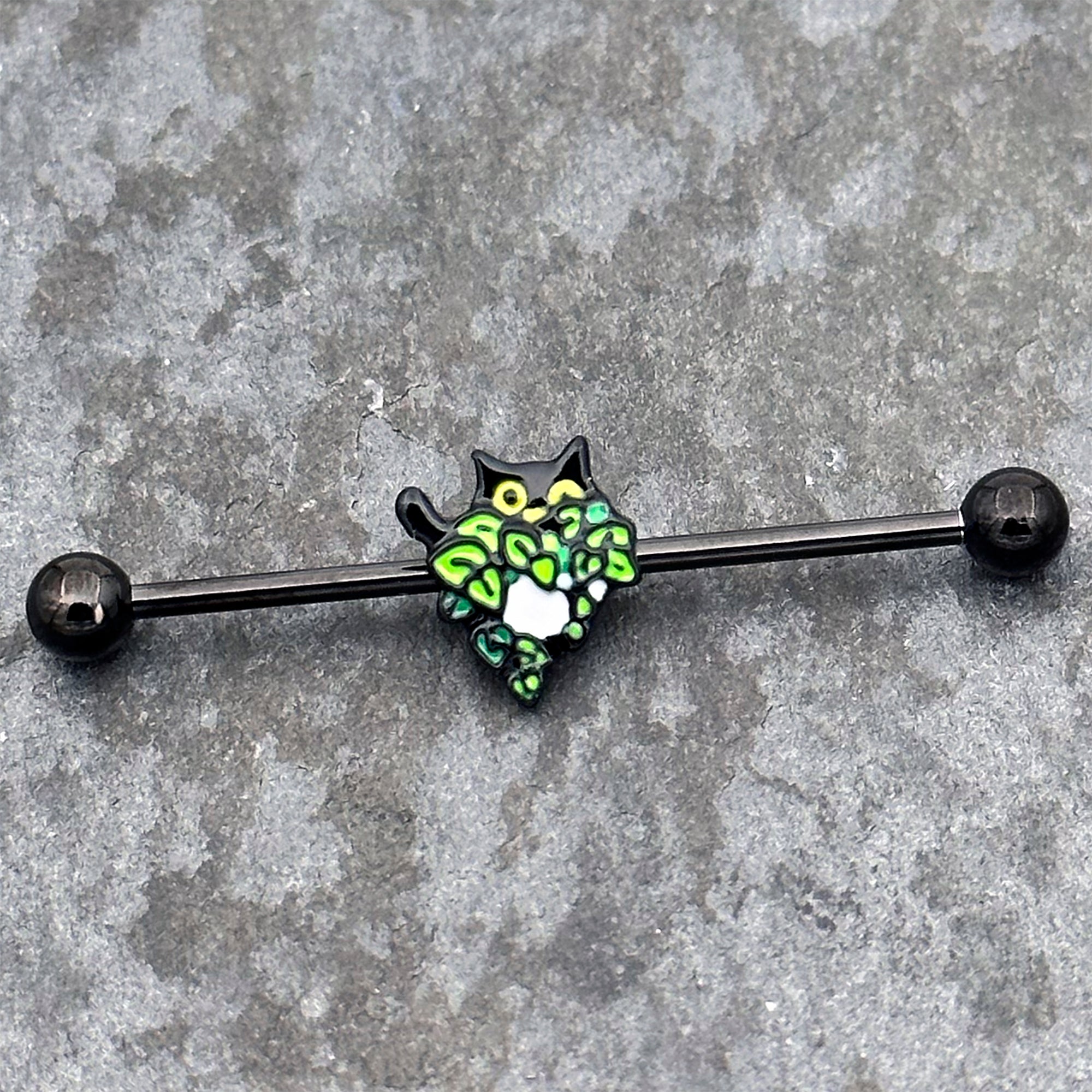 BodyCandy 14G Black Pouncing Cat Industrial Barbell 38mm — main product shot
