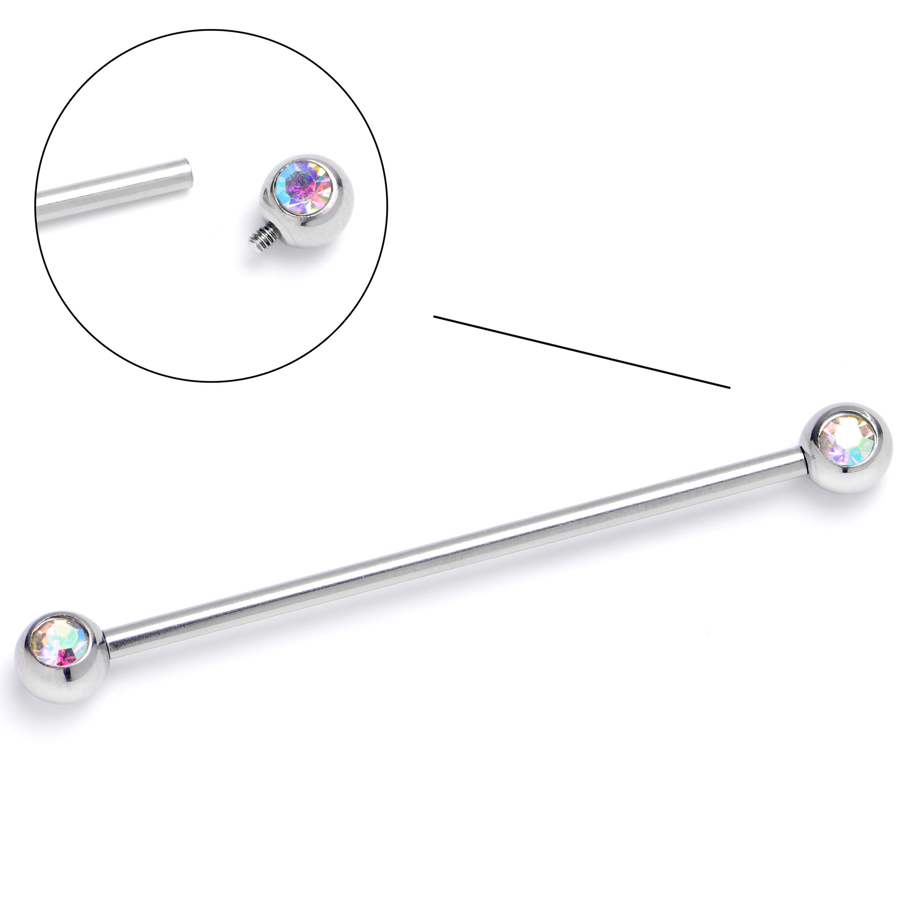 BodyCandy 14G Aurora Gem Internally Threaded Industrial Barbell 38mm — main product shot