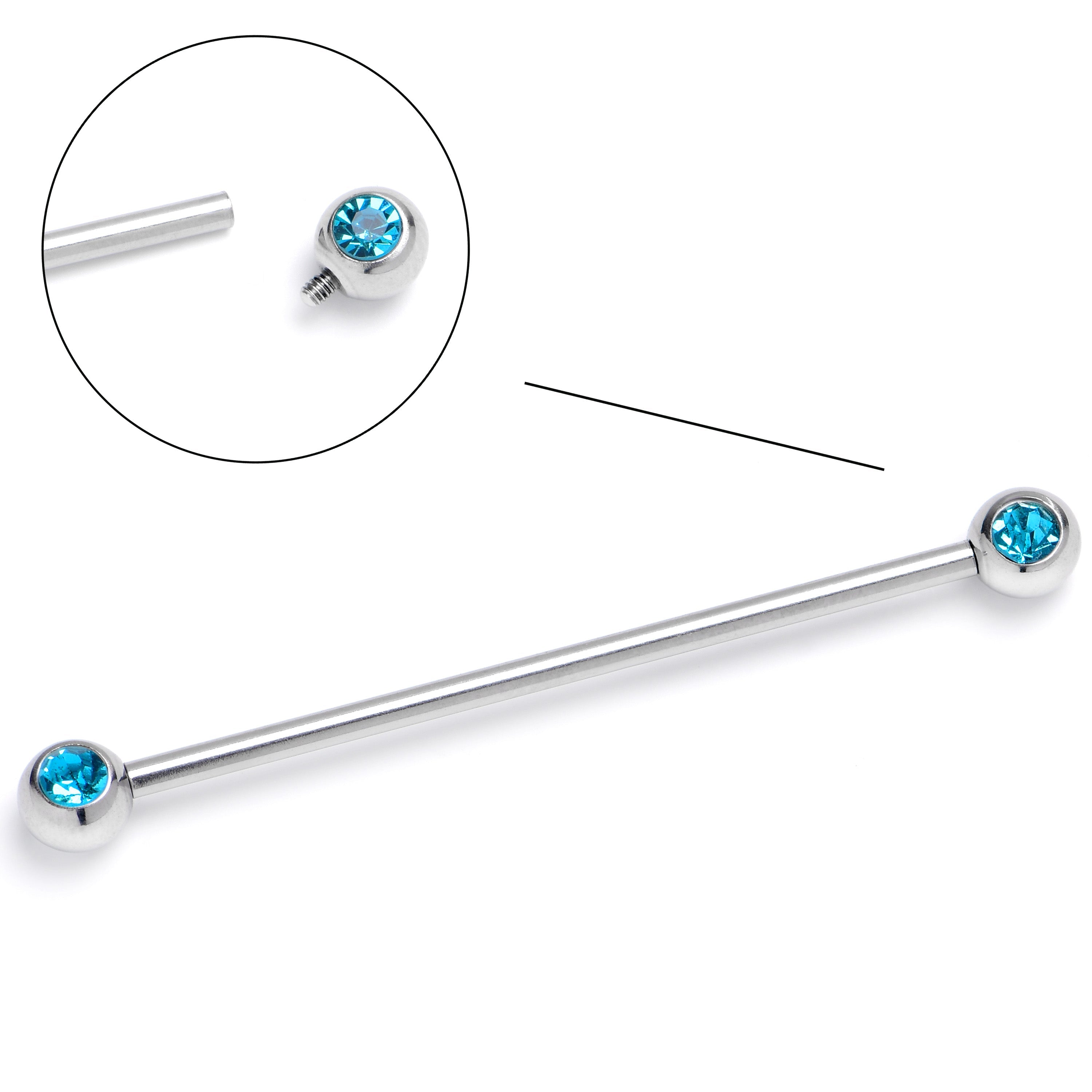 BodyCandy 14G Blue Gem Internally Threaded Industrial Barbell 38mm — main product shot