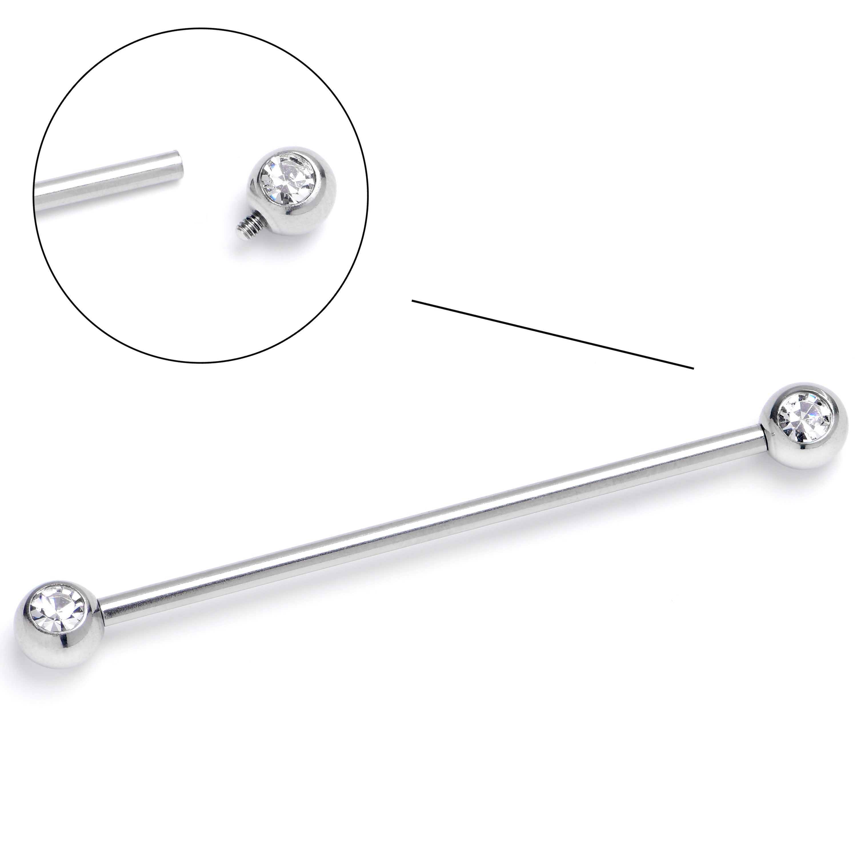 BodyCandy 14G Clear Gem Internally Threaded Industrial Barbell 38mm — main product shot