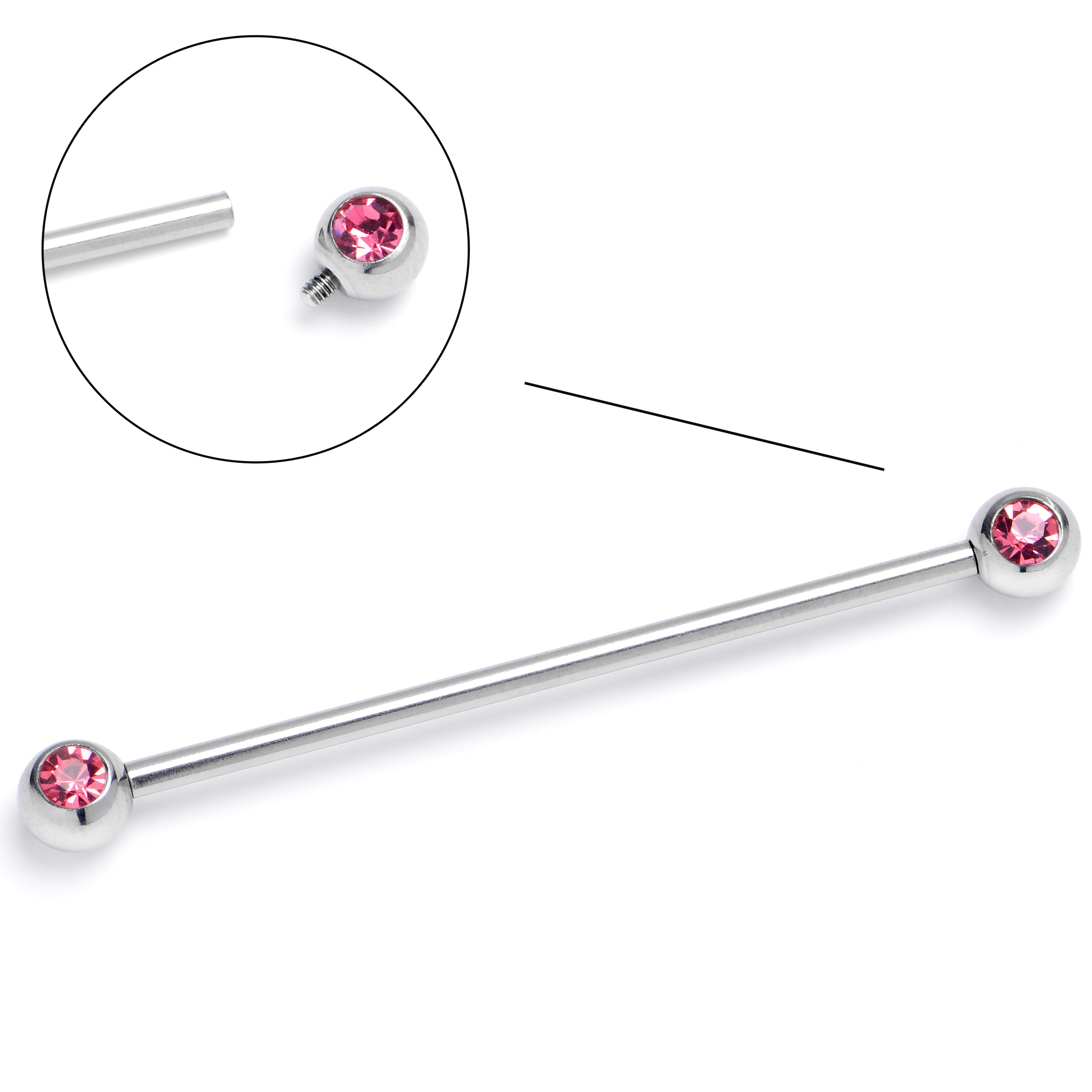 BodyCandy 14G Pink Gem Internally Threaded Industrial Barbell 38mm — main product shot