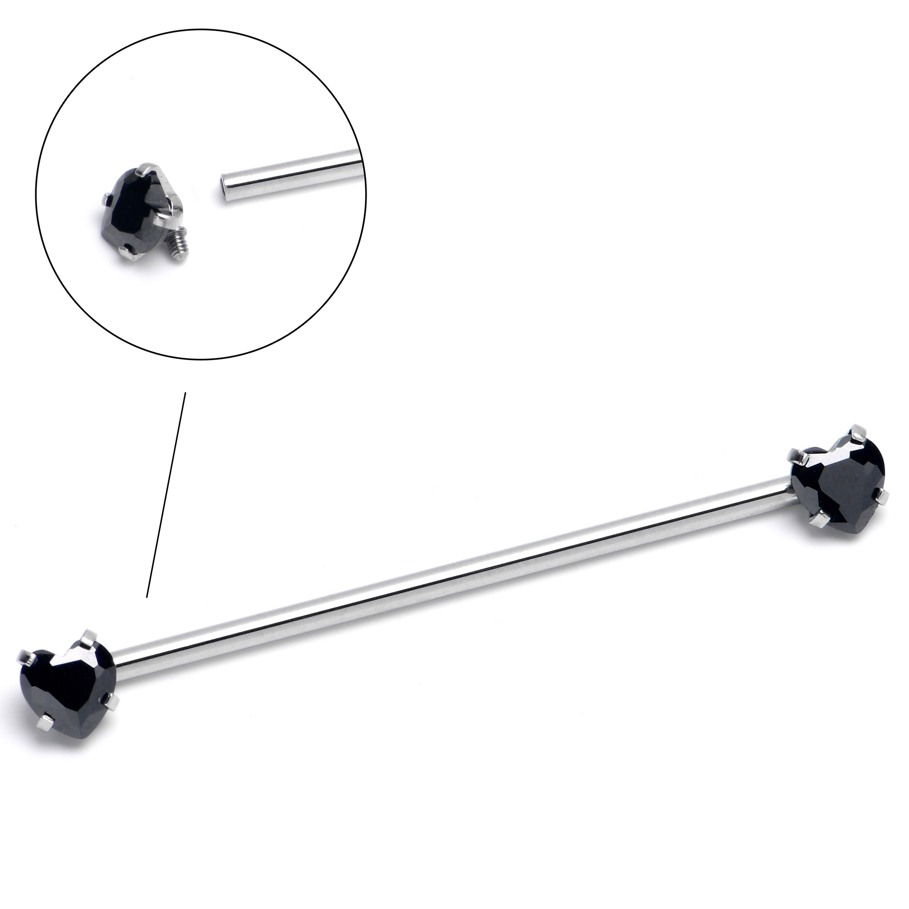 BodyCandy 14G Black CZ Gem Heart Internally Threaded Industrial Barbell 38mm — main product shot