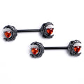 BodyCandy 14G 9/16 Red Gem Black Heart Scroll Moon Barbell Nipple Ring Set — main product shot