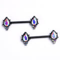BodyCandy 14G 9/16 Aurora CZ Gem Black Dream Drop Barbell Nipple Ring Set — main product shot