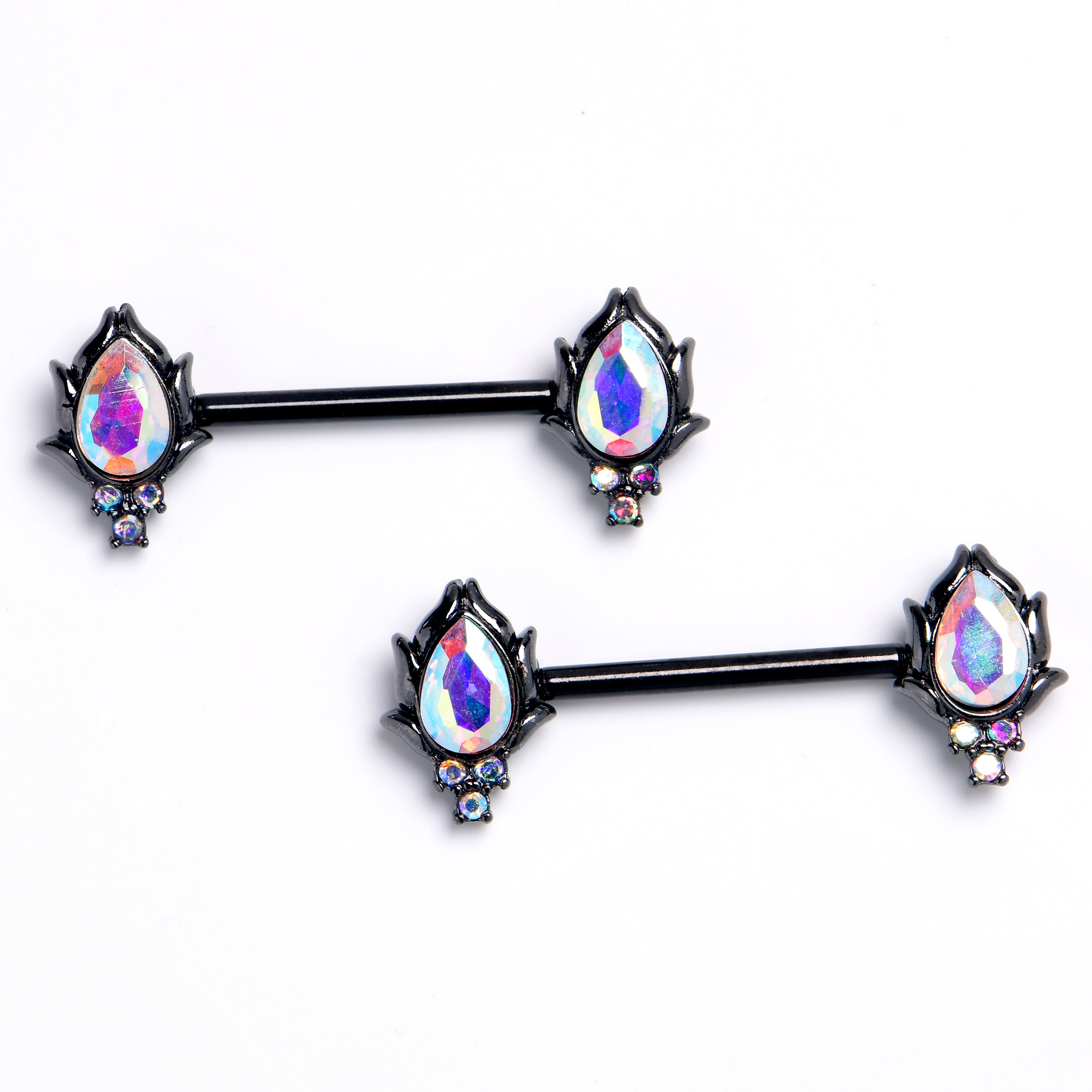BodyCandy 14G 9/16 Aurora CZ Gem Black Dream Drop Barbell Nipple Ring Set — main product shot