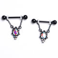 BodyCandy 14G 9/16 Aurora CZ Gem Black Dream Drop Dangle Nipple Ring Set — main product shot