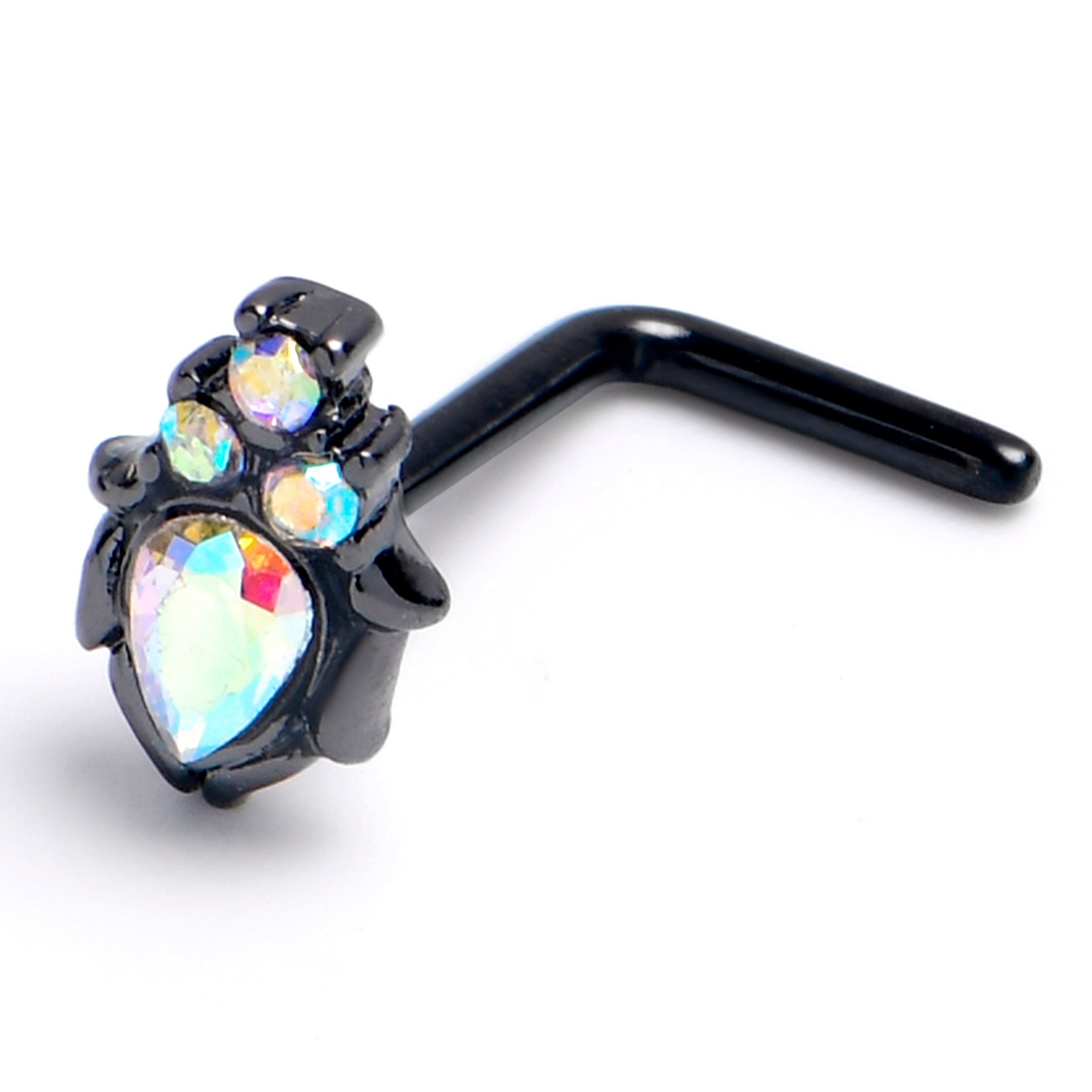 BodyCandy 20G 7mm Aurora Gem Black Dream Drop L Shape Nose Ring — main product shot
