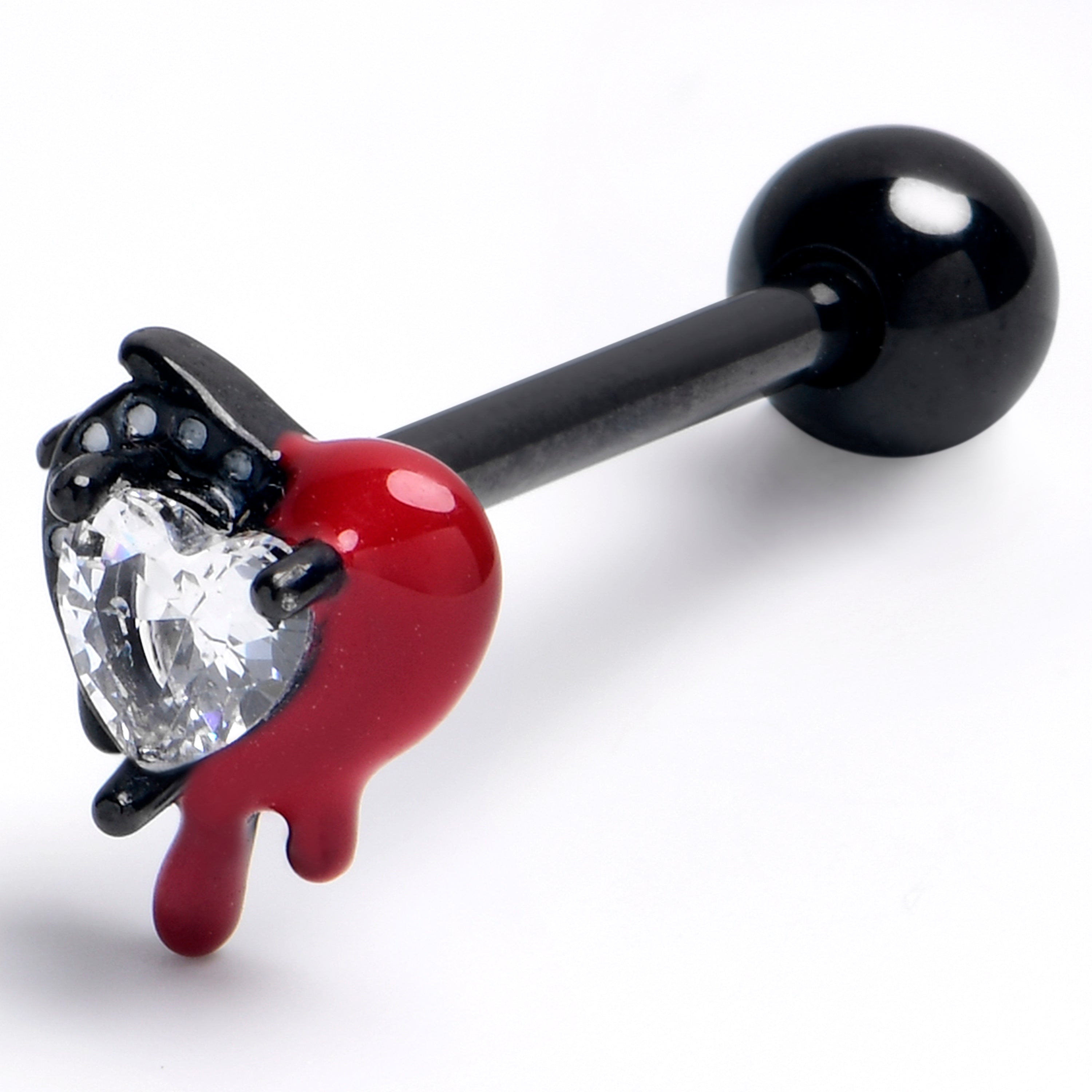 BodyCandy Clear Gem Black Bleeding Heart Barbell Tongue Ring — main product shot