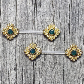 14G 9/16 Blue Gem Bioplast Deco Age Barbell Nipple Ring Set