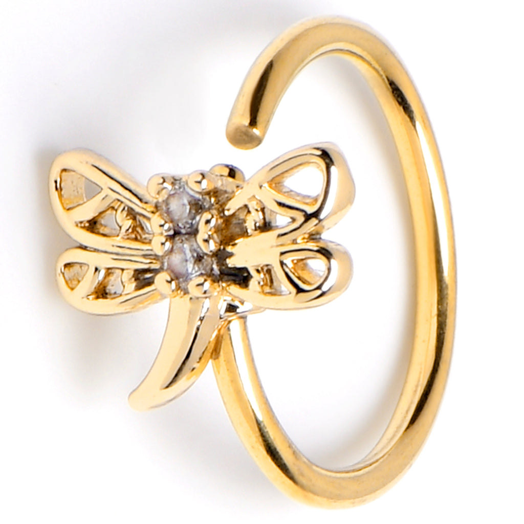 BodyCandy 20G 5/16 Clear Gem Gold Tone Filigree Dragonfly Nose Hoop — alternative angle