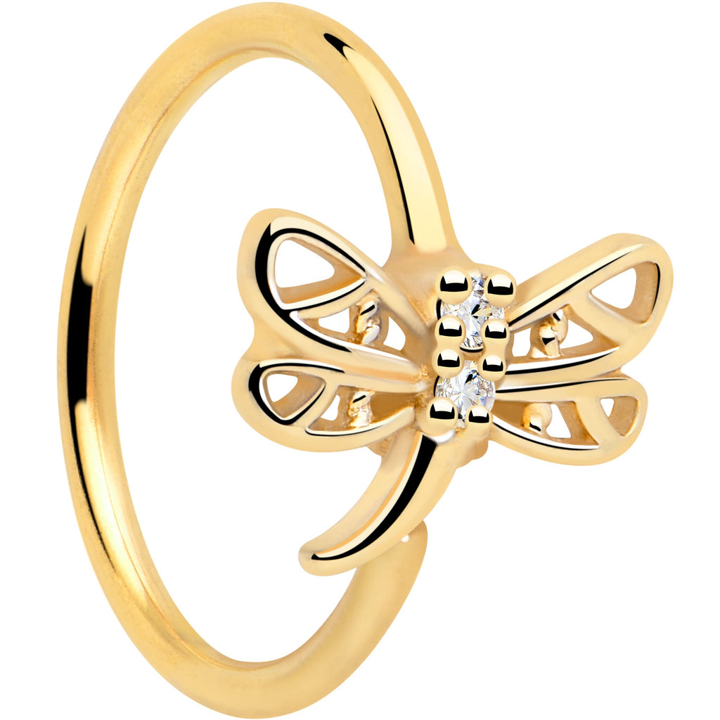 BodyCandy 20G 5/16 Clear Gem Gold Tone Filigree Dragonfly Nose Hoop — main product shot