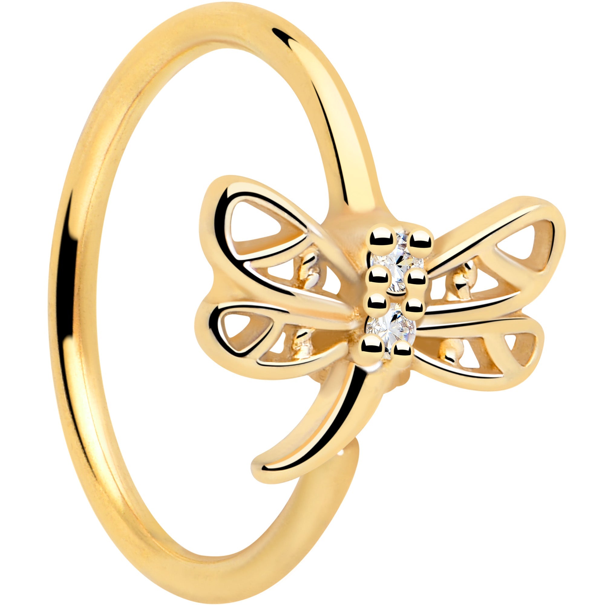 BodyCandy 20G 5/16 Clear Gem Gold Tone Filigree Dragonfly Nose Hoop — main product shot