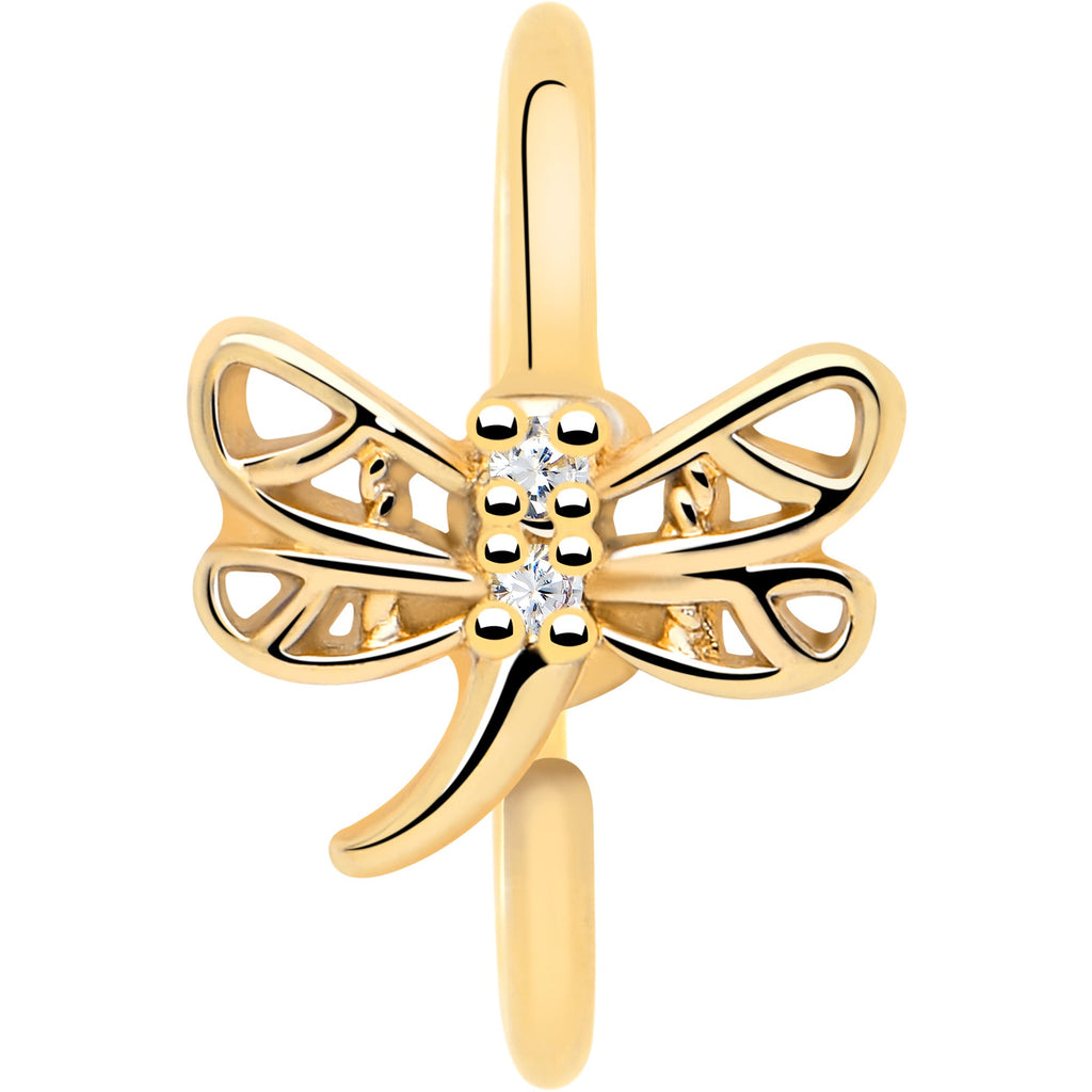 BodyCandy 20G 5/16 Clear Gem Gold Tone Filigree Dragonfly Nose Hoop — lifestyle context