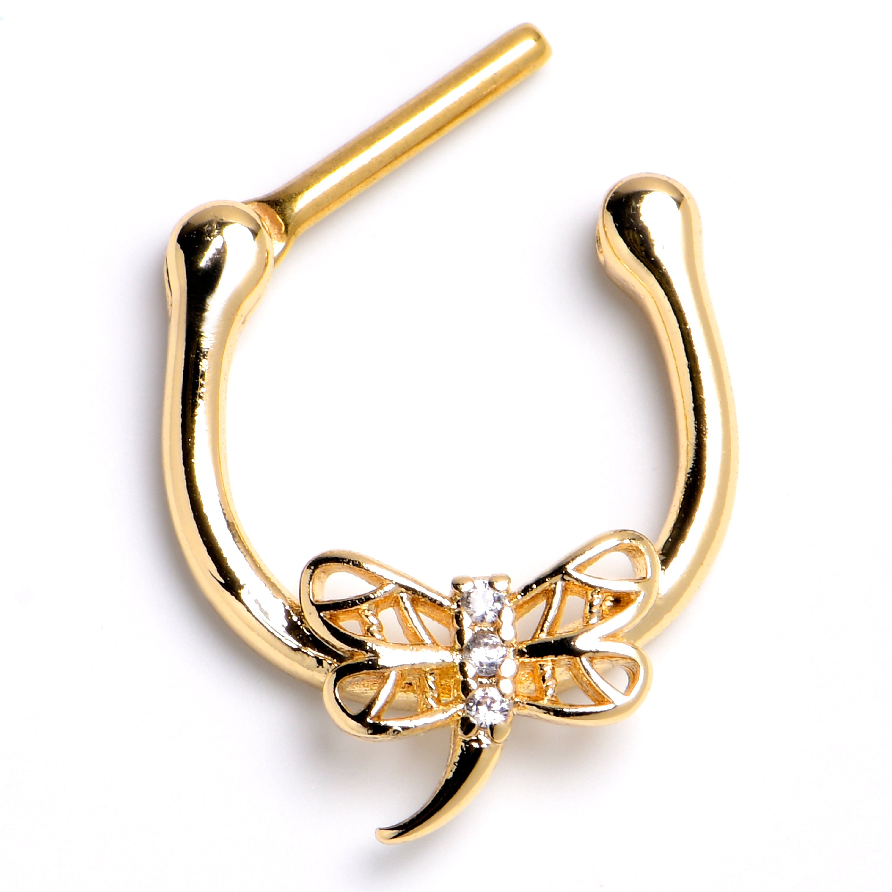 BodyCandy 16G 5/16 Clear Gem Gold Tone Filigree Dragonfly Cartilage Clicker — main product shot