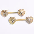 BodyCandy 14G 9/16 Clear CZ Gem Gold Tone Luxe Heart Barbell Nipple Ring Set — main product shot