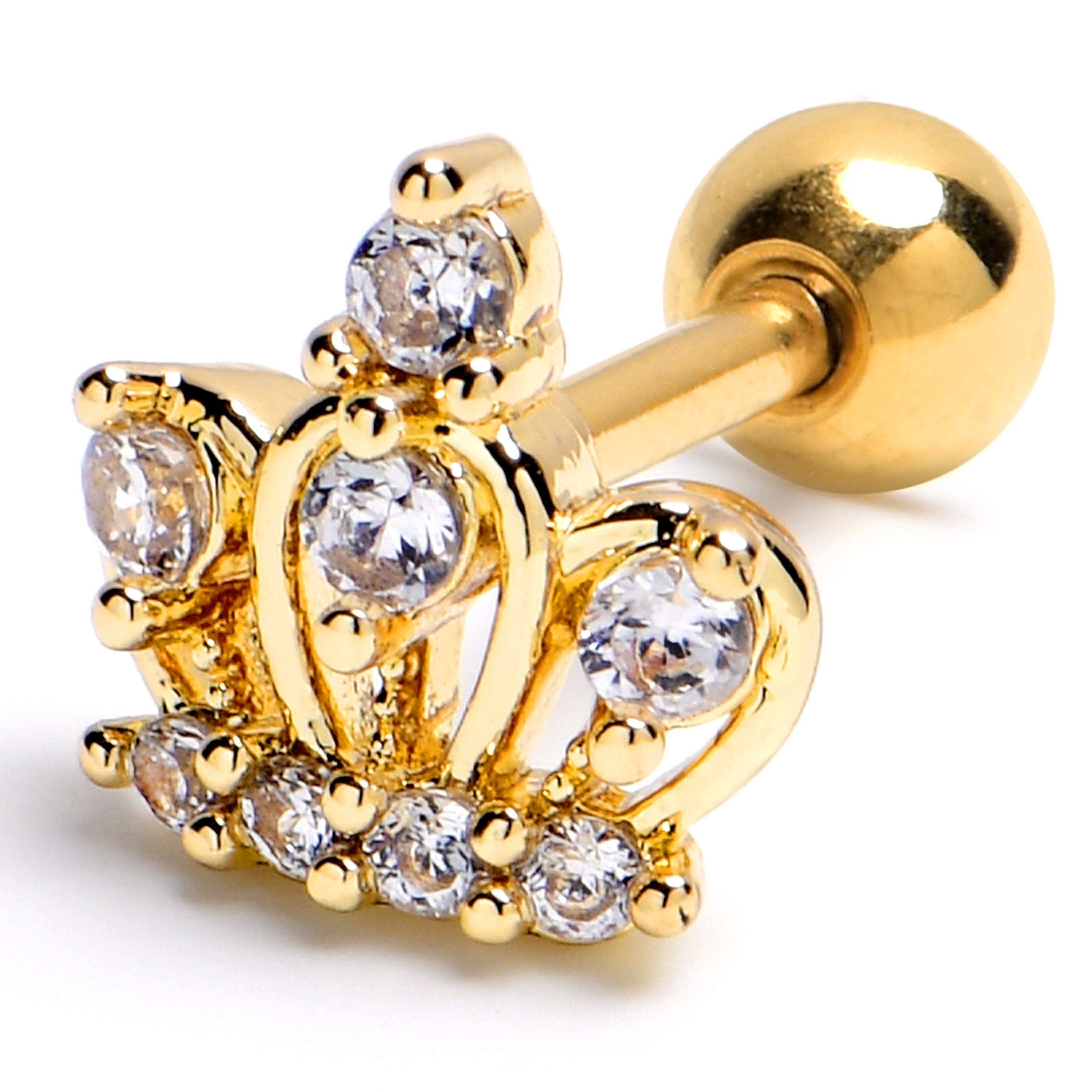 BodyCandy 16G 1/4 Clear Gem Gold Tone Epic Crown Cartilage Tragus Earring — main product shot