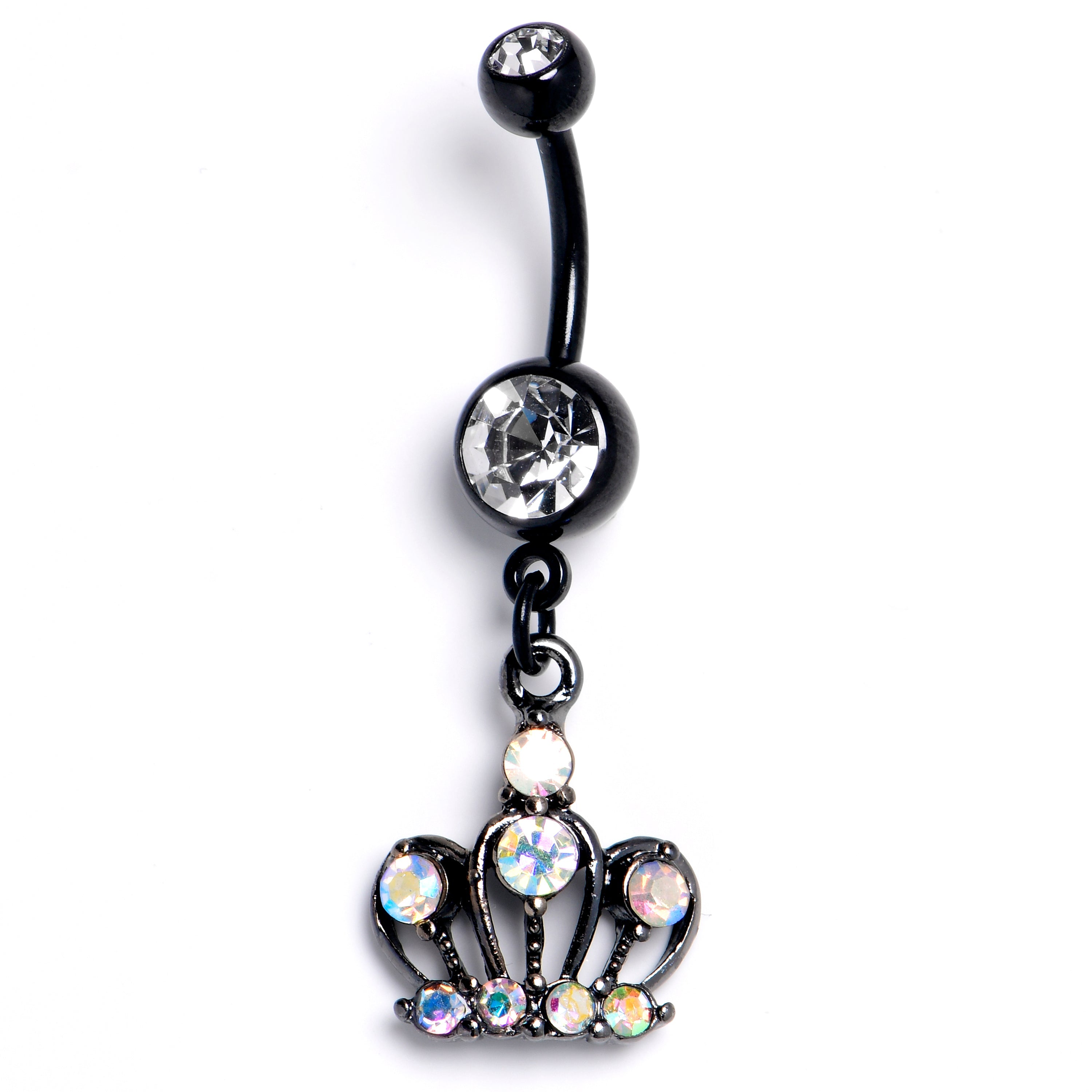 BodyCandy Clear Aurora Gem Black Epic Crown Dangle Belly Ring — main product shot