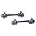 BodyCandy 14G 9/16 Aurora CZ Gem Black Epic Crown Barbell Nipple Ring Set — main product shot