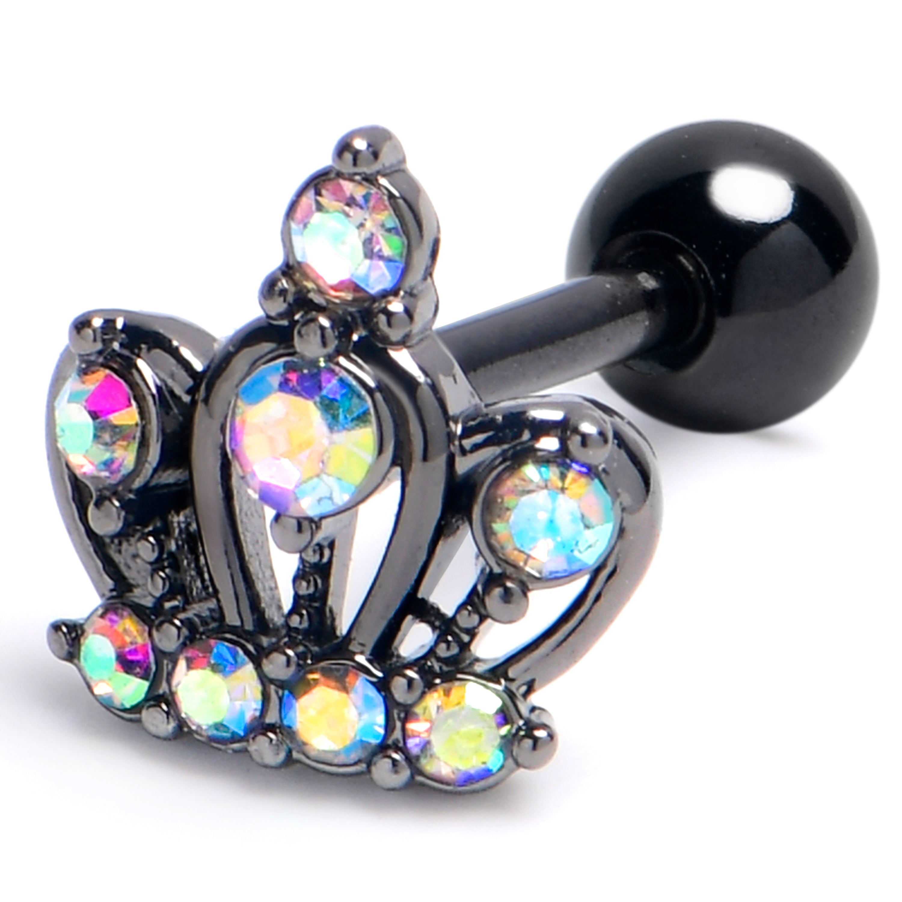 BodyCandy 16G 1/4 Aurora Gem Black Epic Crown Cartilage Tragus Earring — main product shot