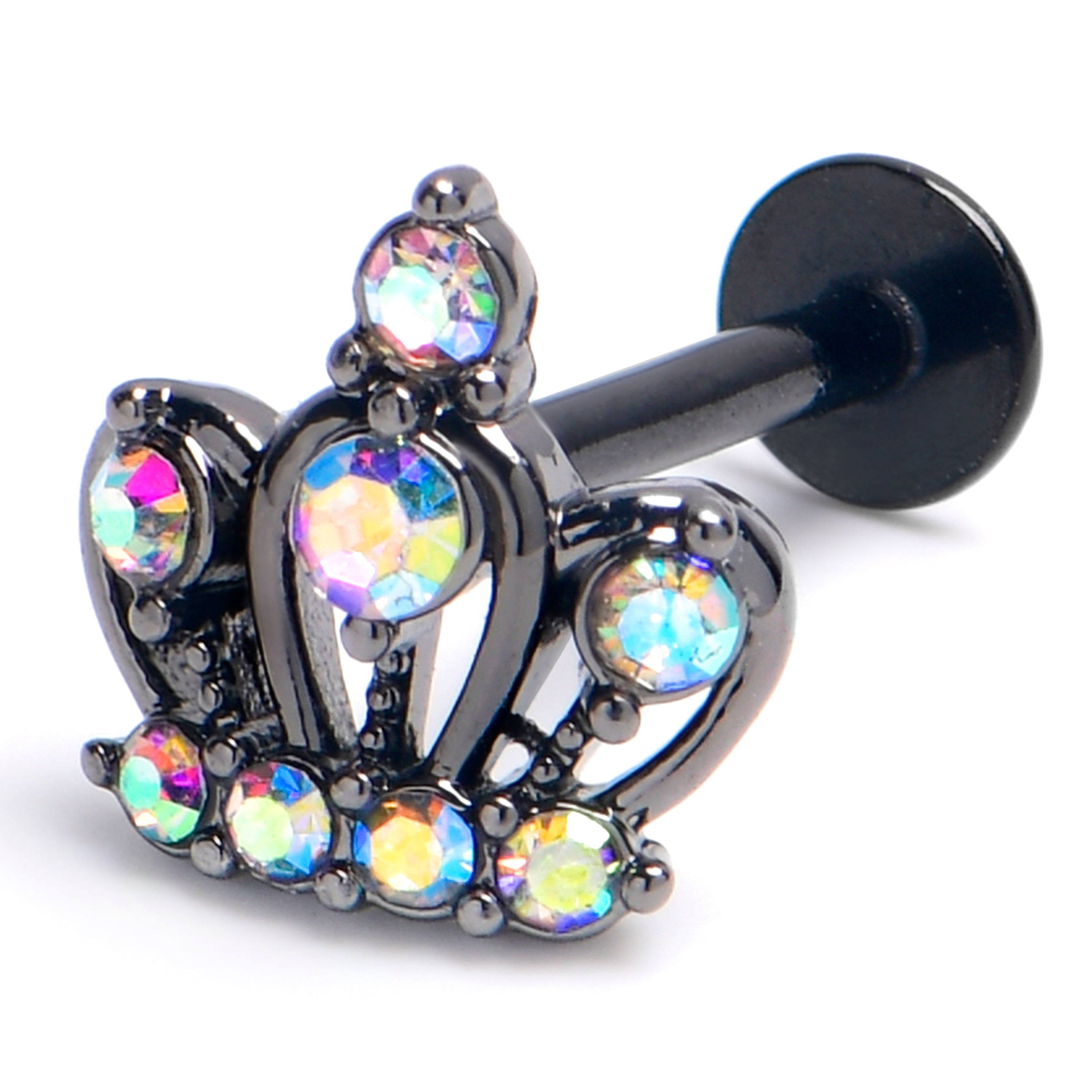 BodyCandy 16G 5/16 Aurora Gem Black Epic Crown Labret Monroe Tragus — main product shot