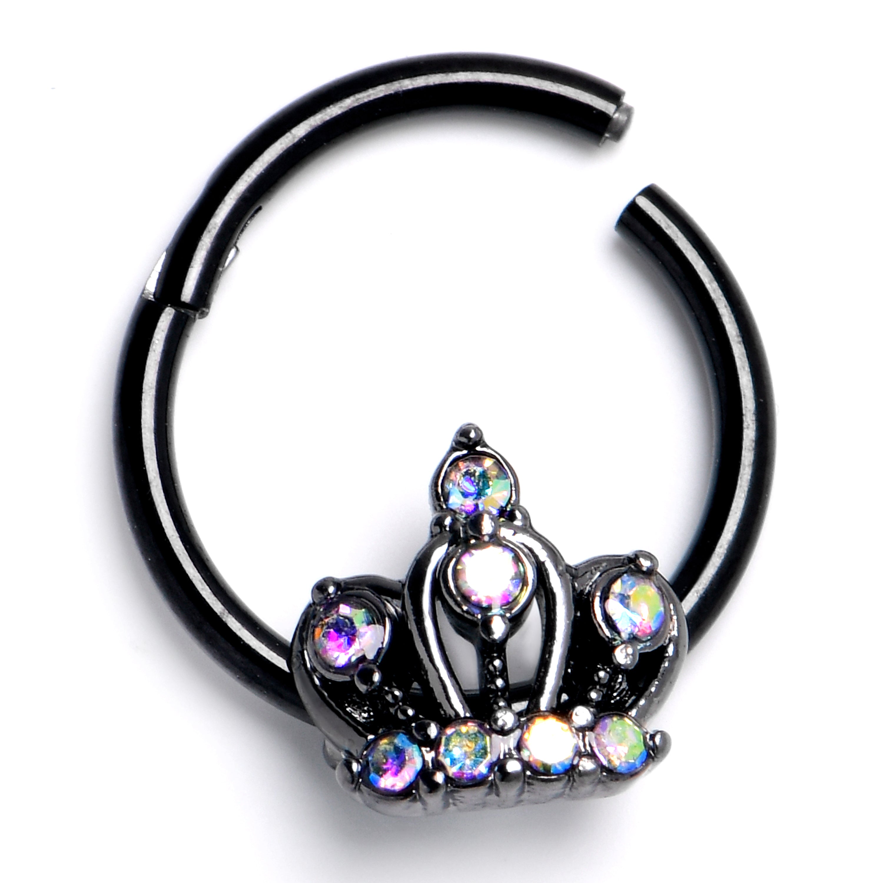 BodyCandy 16G 3/8 Aurora CZ Gem Black Epic Crown Hinged Segment Ring — main product shot