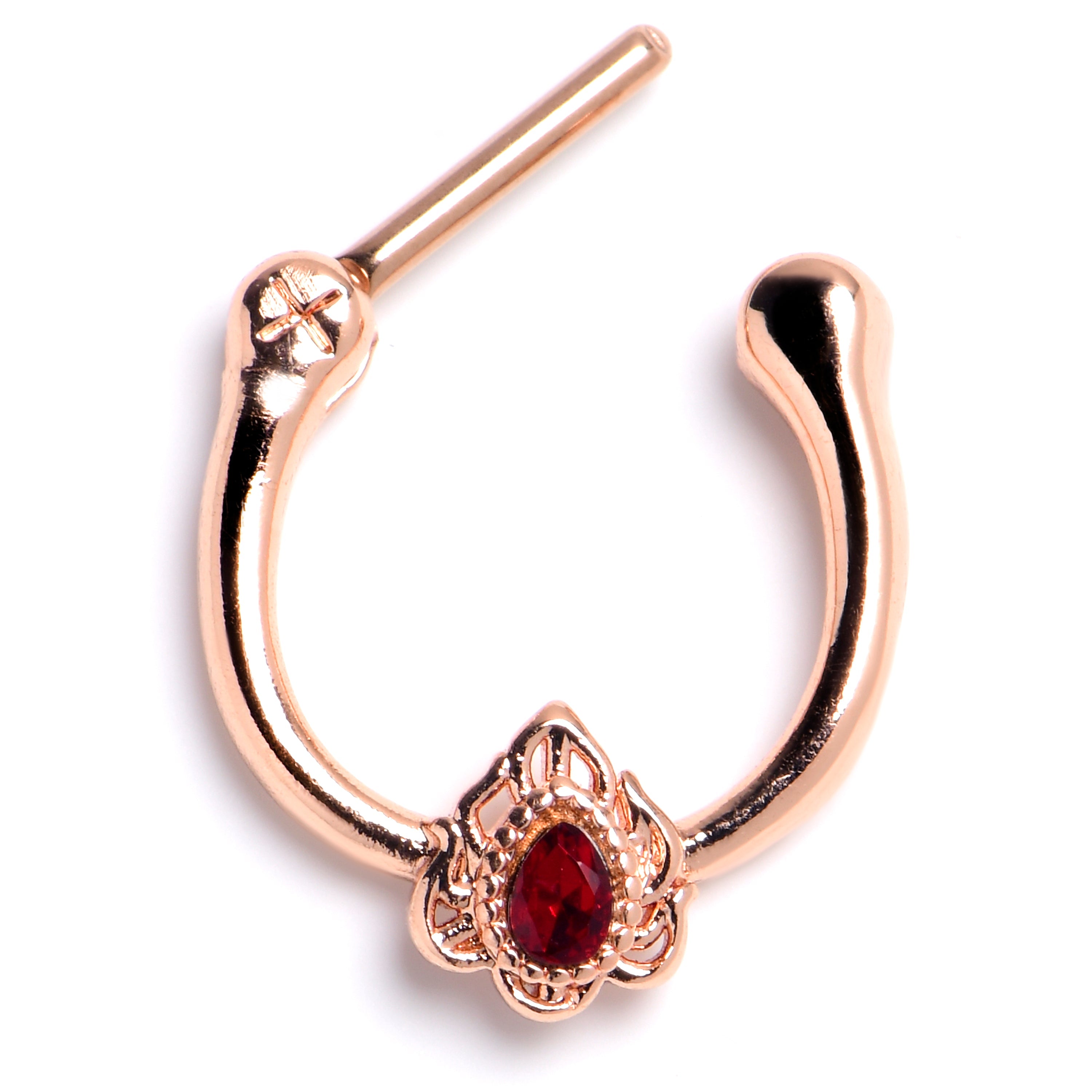 BodyCandy 16G 5/16 Red Gem Rose Gold Tone Firey Flame Cartilage Clicker — main product shot