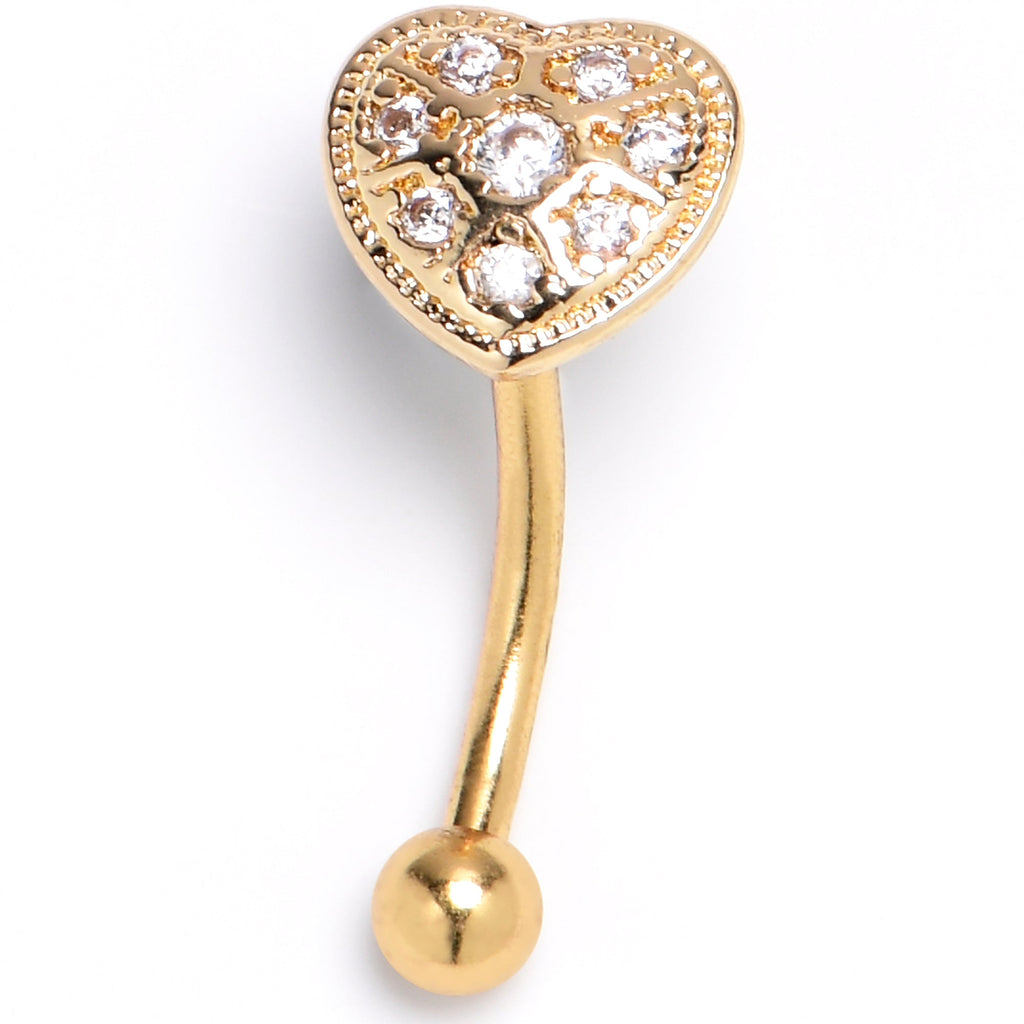 BodyCandy 16G 5/16 Clear Gem Gold Tone Ultra Luxe Heart Curved Eyebrow Ring — main product shot